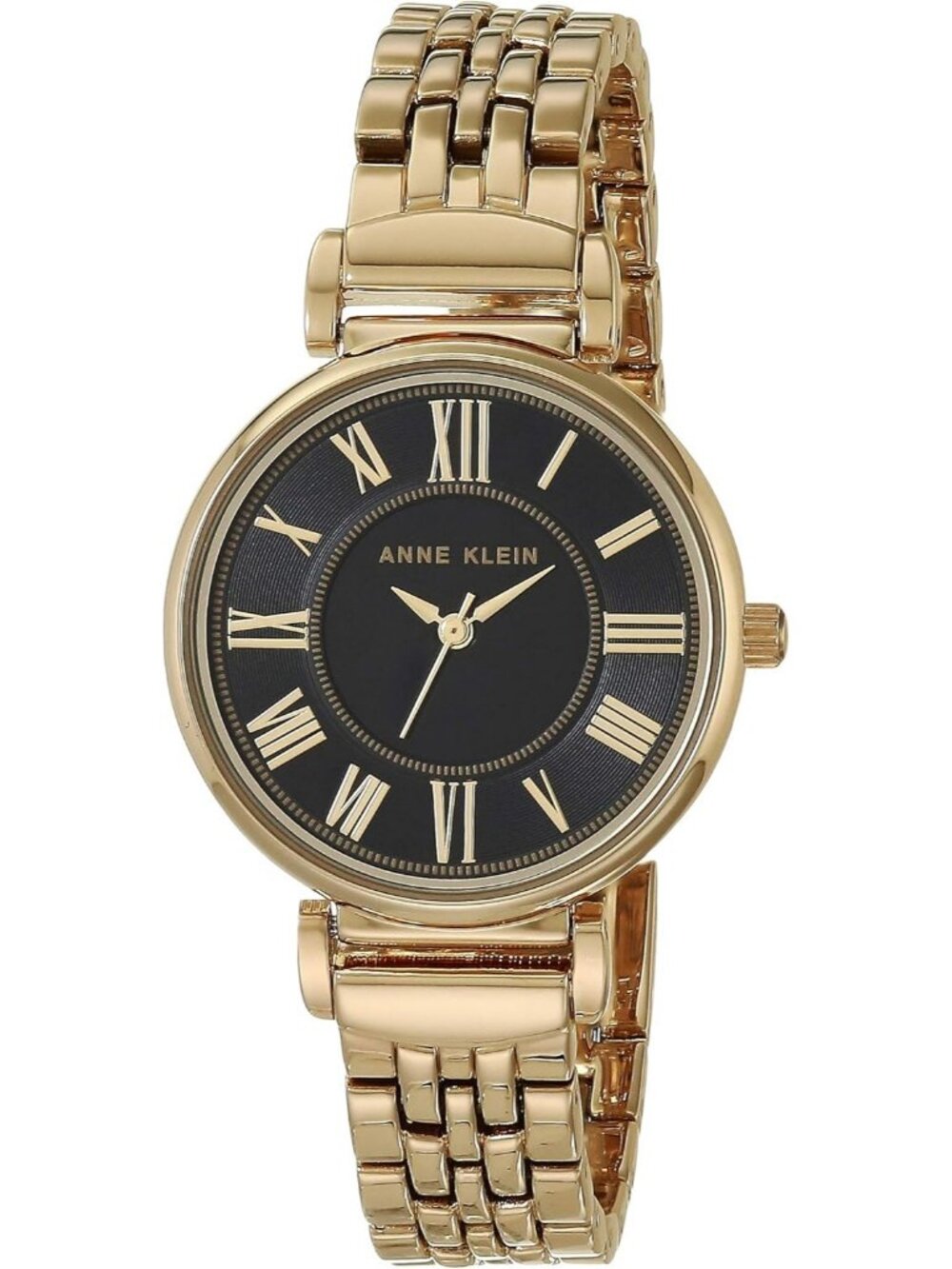 Anne Klein Womens Black Gold Analog Japanese Quartz Roman Numeral Bracelet Watch